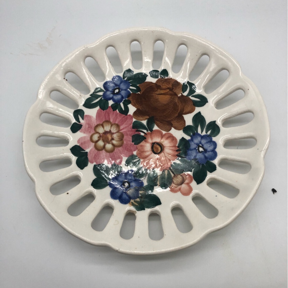 Kolo Reticulated Lattice Plate Hand Painted Flowers Made in Poland VTG